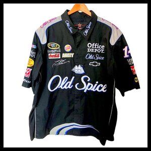 Nascar Tony Stewart JH Design Crew Snap Button Shirt Sleeve Old Spice Black Size